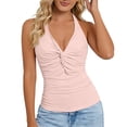 thumbnail image 3 of TrendOFT V Neck Tank Tops for Women Dressy Twist Front Halter Top Summer Sleeveless Crop Backless Blouses Pink M, 3 of 6