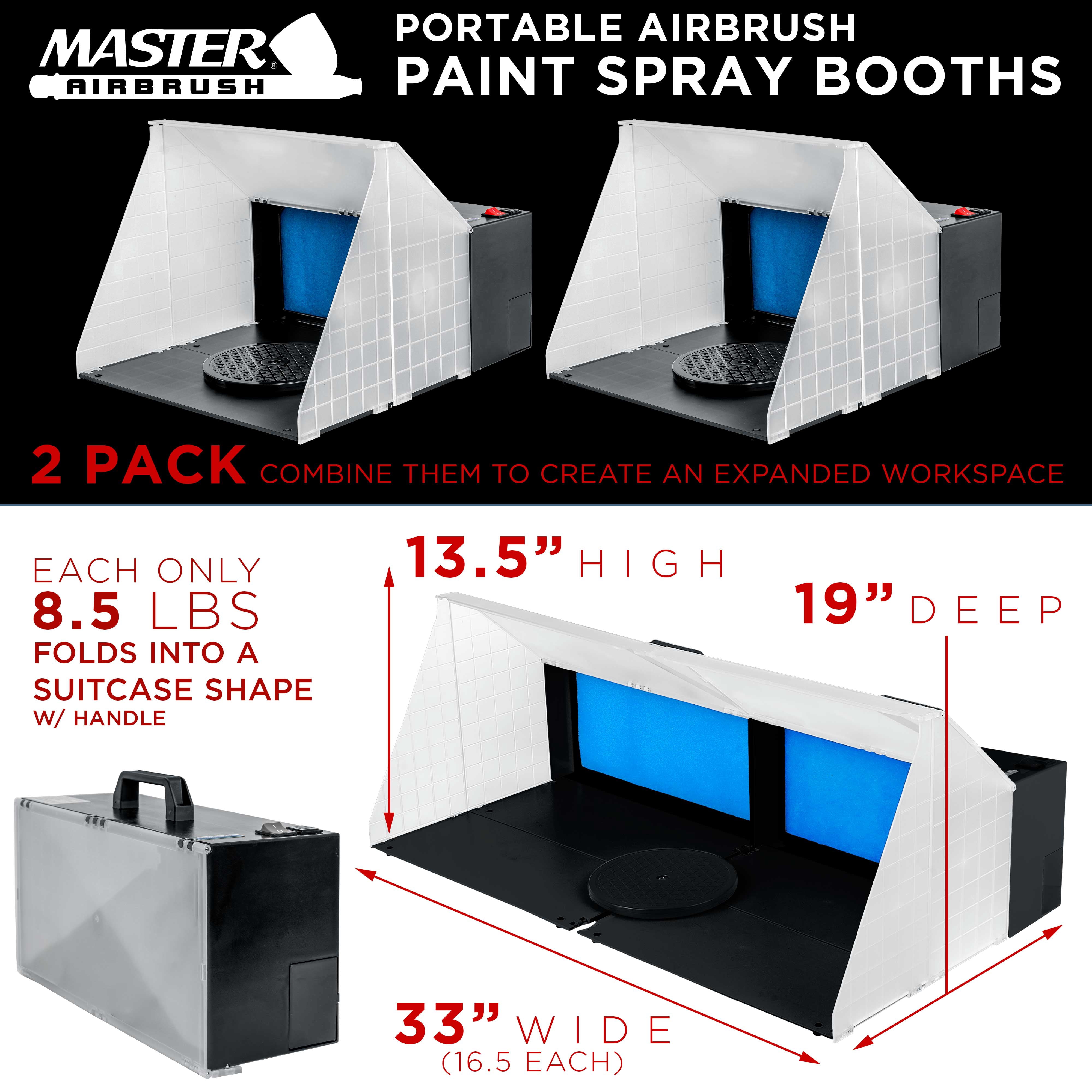Master Portable Hobby Dual Airbrush Spray Booth Kit with Exhaust Extension Hose (Extends up to 5.6 Feet)