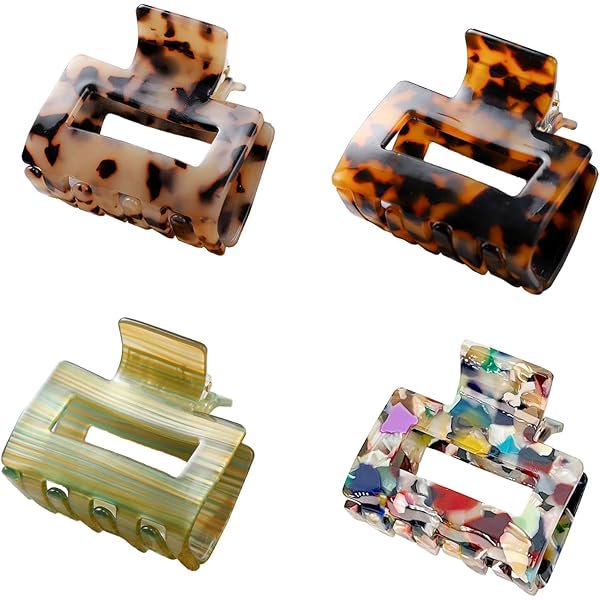 wonima44 4Pcs Hair Claw Clips, BetterJonny Acetate Hair Clips Square Hair Jaw Clips Hair Accessories for Women Medium Hair Clips Tortoise Barrettes Hair Accessories