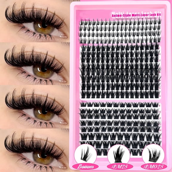 Spiky Manga Lash Clusters 12-20mm Anime Eyelash Clusters 300pcs Cluster Eyelash Extensions Fairy Eyelashes Cluster with Bottom Individual Lashes 80D 100D Volume DIY Lash Extension