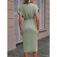 thumbnail image 4 of Women's Ruched Surplice Short Sleeve Dress 95% polyester 5% spandex for flattering fit and comfortable wear everyday, 4 of 12