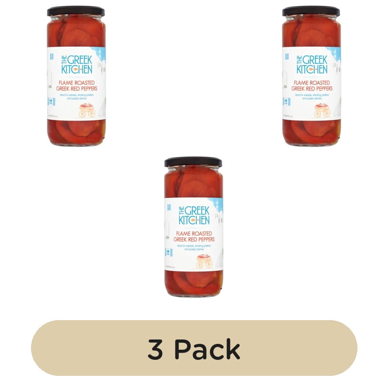 The Greek Kitchen Flame Roasted Red Peppers 450g, British Import (Pack of 3)