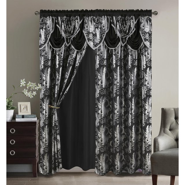 Cortina GLORY RUGS Jacquard negra, 140 x 213 cm, 2 paneles
