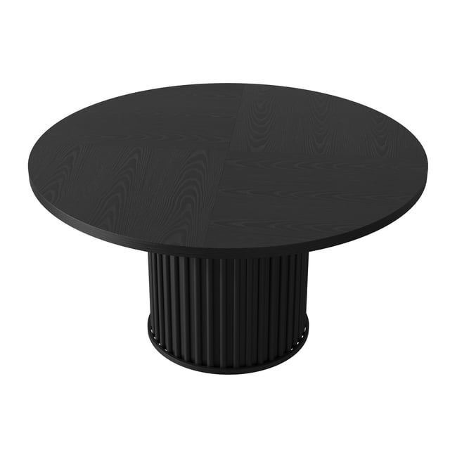 Round Dining Table with Fluted Base, MDF+PB Board Kitchen Table, Black/Vintage/Grey