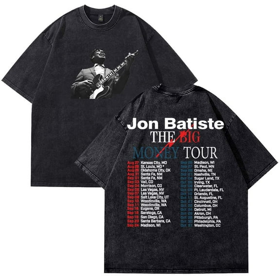 Jon Batiste The Big Money Tour 2025 Merch T-Shirt Cotton Wash Tee Women Men Short Sleeve Casual Crewneck Tee