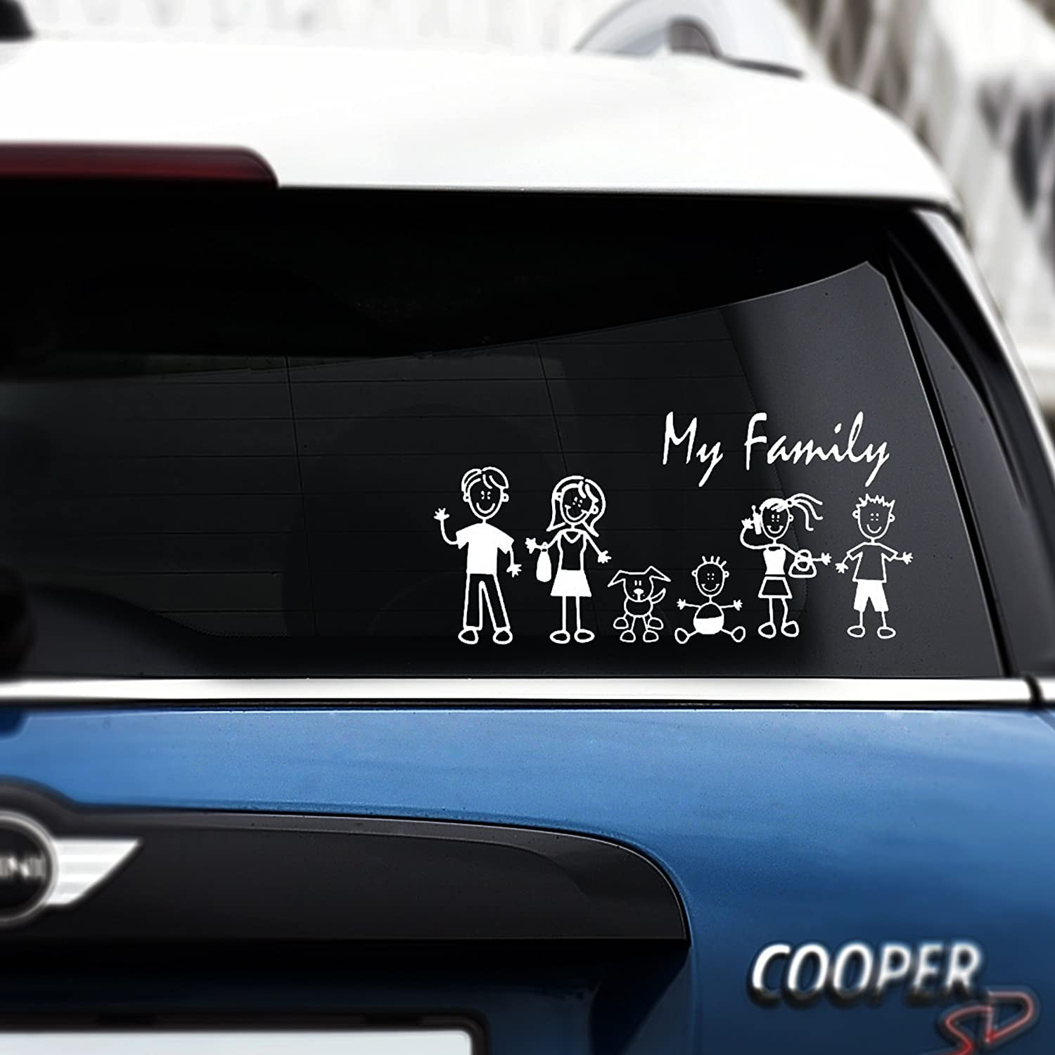 Autocollants Famille + Animaux Pour Voiture - Lot De 20 Stickers Noirs Décoratifs - 3
