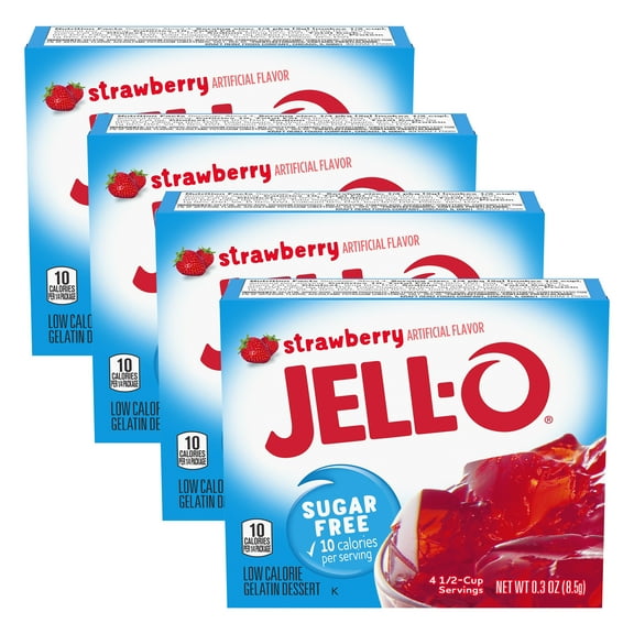 (Pack-4) Jell-O Sugar Free Strawberry Instant Gelatin Mix, 0.3 oz Box