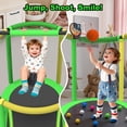 thumbnail image 2 of 60" Toddler Trampoline with Enclosure Net, Kids Trampoline with Basketball Hoop, SHINPT Indoor Trampoline for Kids, Small Trampoline with Ocean Balls, Mini Trampoline with Rings, Gift for Boys Girls, 2 of 11
