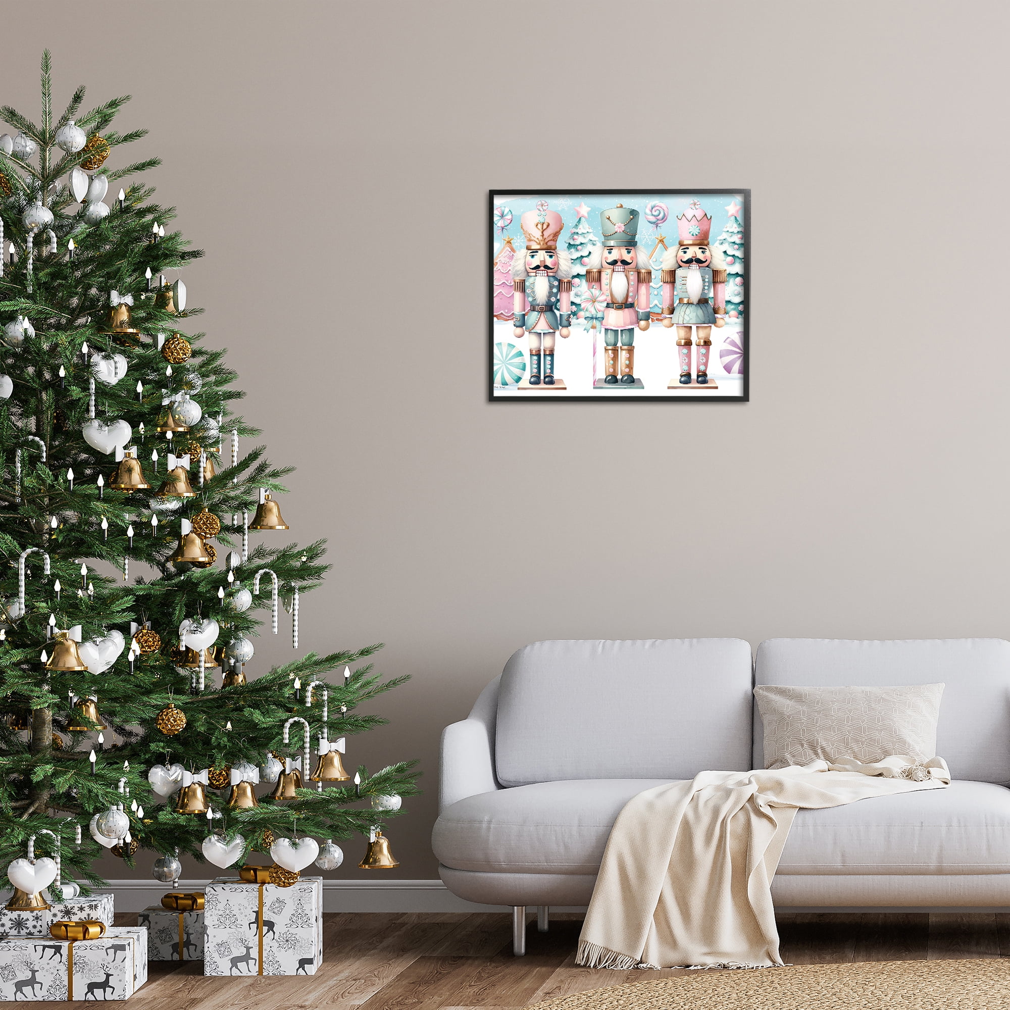 Stupell Industries Pastel Nutcracker Trio Holiday Painting Black Framed Art Print Wall Art, 30 x 24
