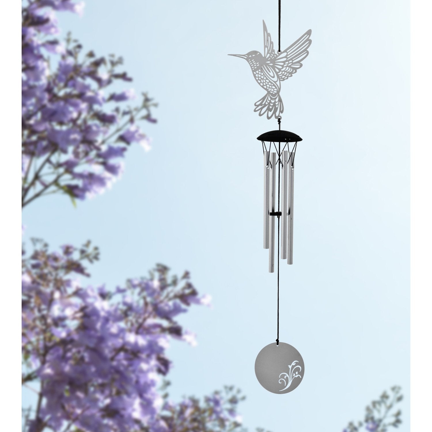 Woodstock Wind Chimes Signature Collection, Woodstock Flourish Chime, 18'' Hummingbird Silver Wind Chime FLHU - image 2 of 6