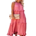 thumbnail image 2 of Femmes Été Robes Lâches Couleur Unie Col Carré Sans Manches Décontracté Robe d'Une Seule Pièce avec Ourlet à Volants pour Dames S / M / L, 2 of 7