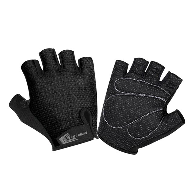 Guantes de ciclismo de medio dedo para hombre y mujer, ligeros, unisex Negro M