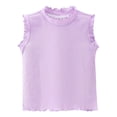 thumbnail image 2 of Wuxian Children Girls Ribbed Knit Tank Top Shirts Solid Color Ruffles Trim Sleeveless Top Neck Lightweight Summer Vest Basic Tee Tops Blouses Stylish Soft Shirts,Purple,3-4 Years, 2 of 5