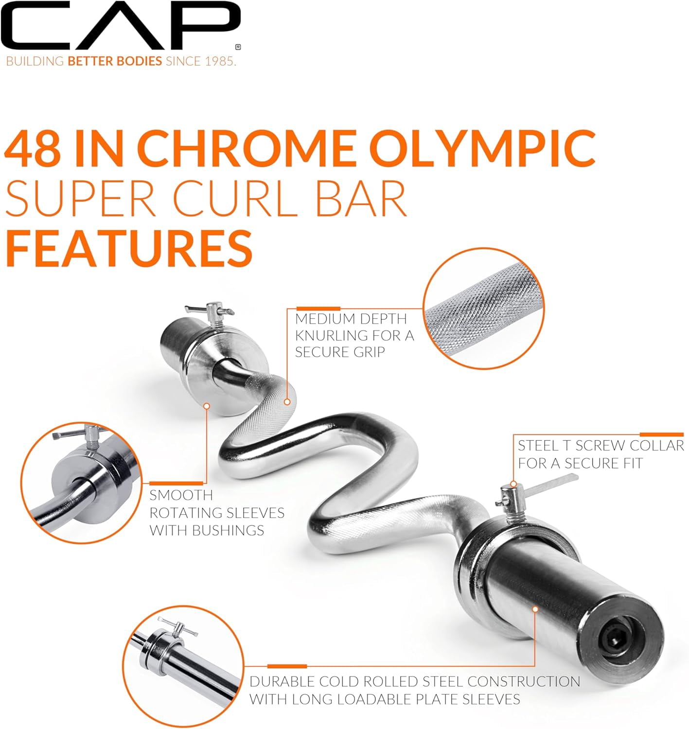 48-Inch  Curl  Barbell for 2-Inch Weight Plates | Multiple Options