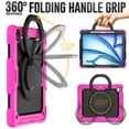 thumbnail image 3 of ELEHOLD Rugged Case for iPad Air 13-inch M3 (2025) / M2 (2024) Three-Layer Protection with Screen Protector Portable Folding Handle Grip 360° Rotating Kickstand Bracket Shockproof Cover,Rose, 3 of 9