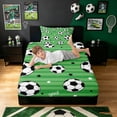 thumbnail image 5 of meiyoeat Soccer Ball Sport Twin Sheets for Boys, Cartoon Stripe Stars Bedding, Green Black, 3 Pieces, 1 Flat Sheet, 1 Fitted Sheet and 1 Pillowcase, 5 of 6