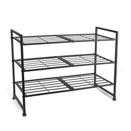 Mainstays 3-Tier Gray & Silver Metal Shoe Rack for Shoe Storage, Holds up to 12 Pairs
