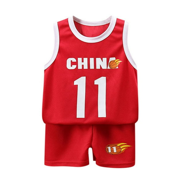 MIASHUI Ensemble de Survêtement 2 Pcs pour Garçons Débardeur de Basketball et Shorts Ensemble de Sport, Rouge, 9-10 Ans