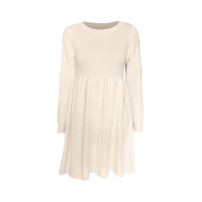 womens cream colored sweater dress Cable Knit Mock Neck Mini knitted swing dress Choose You Textured Sweater Dress