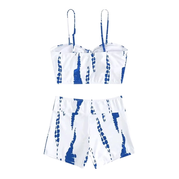 Odeerbi High Waisted Swimsuits for Women Erogenous With Chest Pad Without Underwire Print Tie-dye Swimming Trunks Split Swimsuit Blue