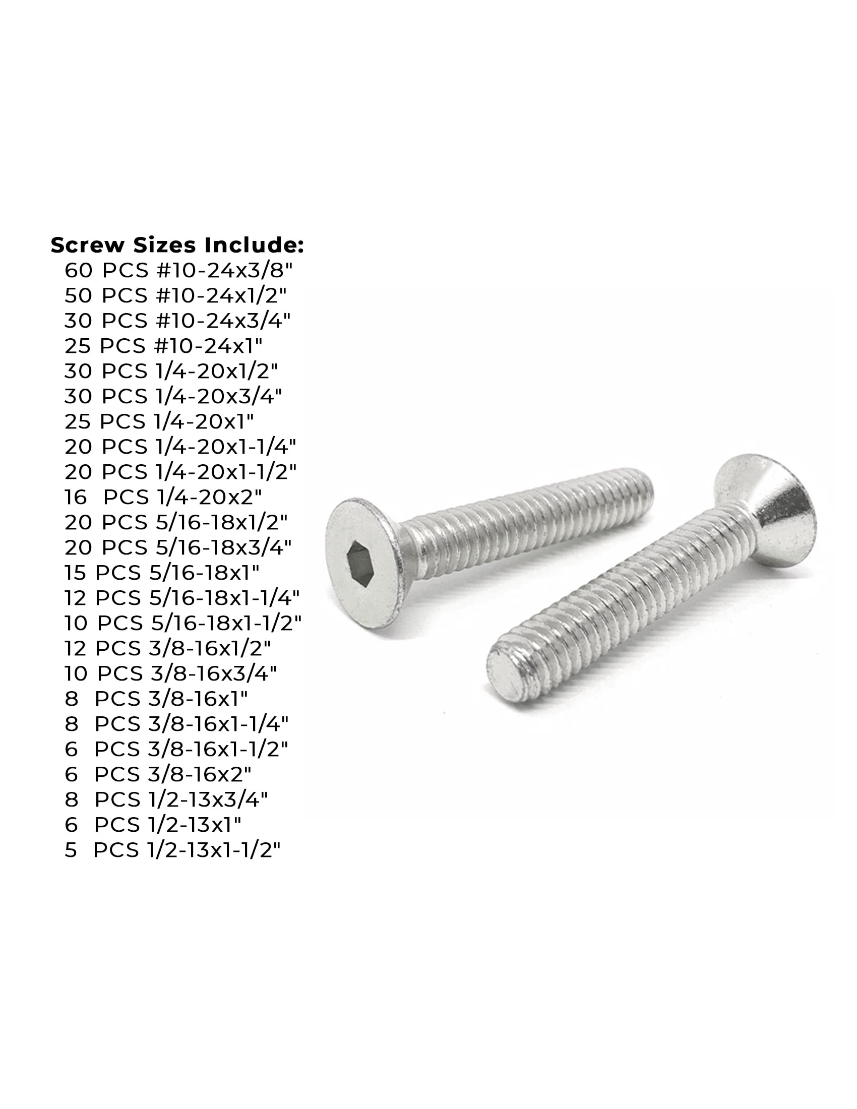 18-8 Stainless Steel Flat Socket Head Cap Screws Assortment - 453 Pieces