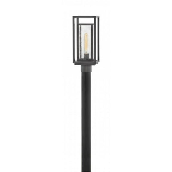 Double Frame 1-Light Medium Outdoor Post or Pier Mount Lantern in Black with Clear Seedy Glass 7 inches W X 17 inches H-Oil Rubbed Bronze Finish-E26