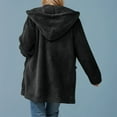 thumbnail image 6 of Lovskoo Womens Fuzzy Fleece Long Jacket Solid Color Long Sleeve Full Zip Pockets Hooded Jacket Casual Trendy Outerwear Black, 6 of 9