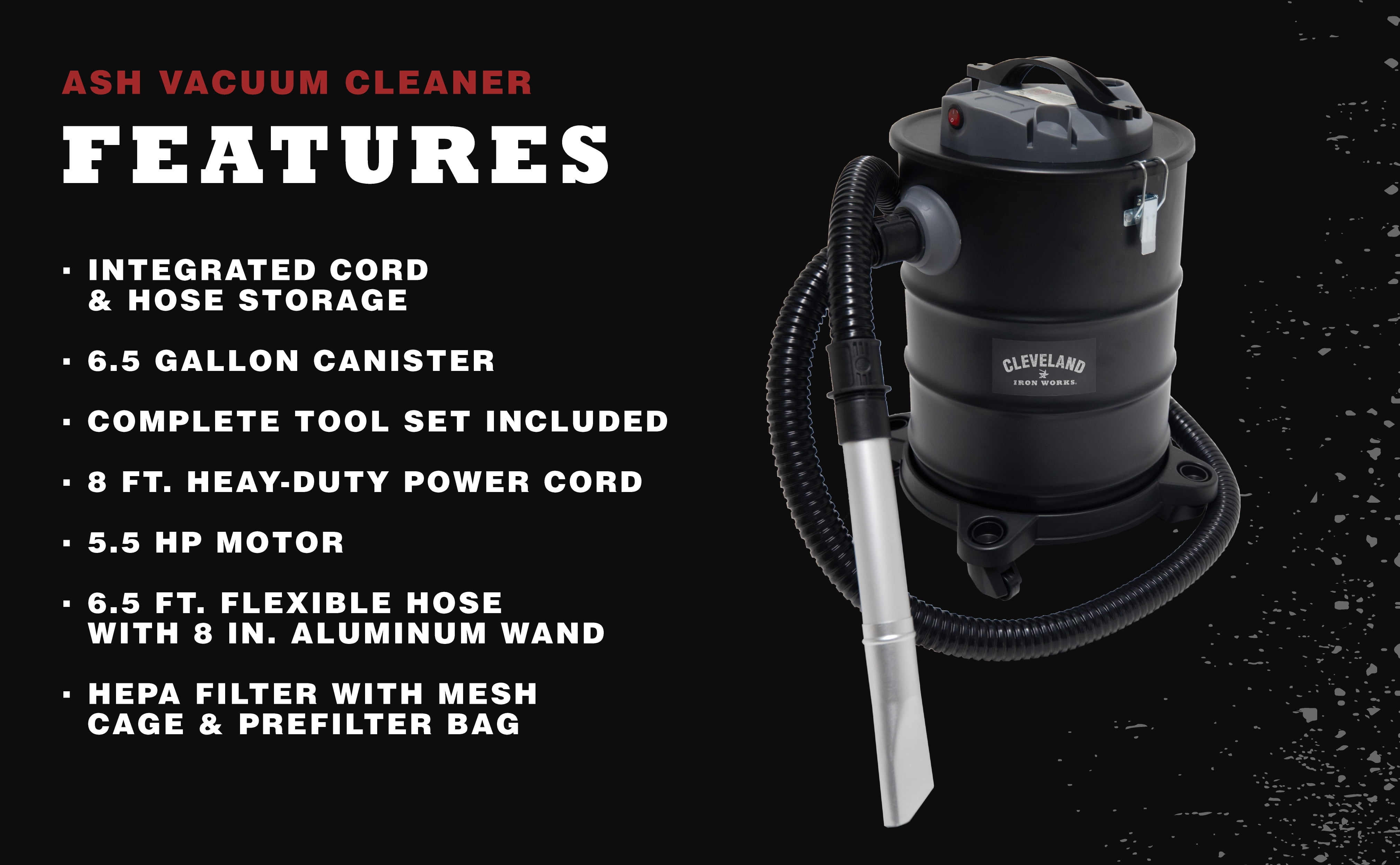 Cleveland Iron Works 6.5 Gallon Ash Vacuum Cleaner Black