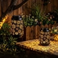 thumbnail image 2 of The Growing Ground 2 Pack Solar LED Lantern Lights with Handle, Outdoor Decorative Floral Cutout Lights for Patio, Garden, Yard, Pathway, Black, 2 of 10
