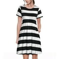 thumbnail image 1 of Fotbe Black And White Stripes Vestido Largo de Moda para Mujer, Vestido Tipo Camiseta con Manga Corta y Estilo Casual a Rayas y Bloques de Color, 1 of 6