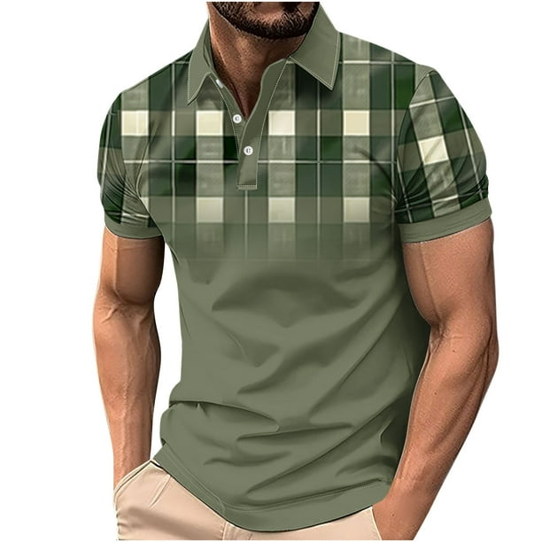 Camisa Casual Impresa de los Hombres, Top de Solapa de Manga Corta en Tela de Malla Ligera para Uso Al Aire Libre Y Diario, Blusa de Suéter Elegante