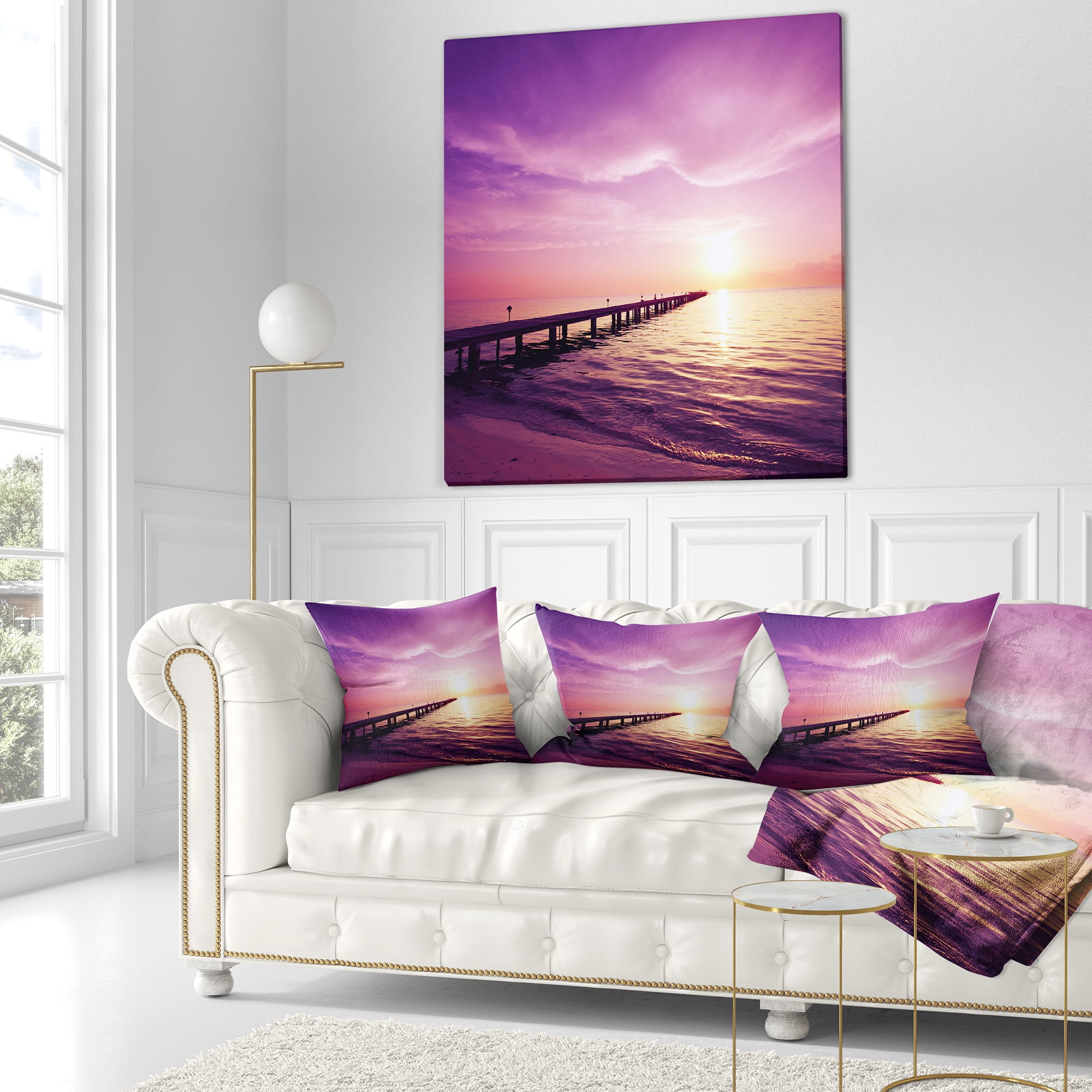 Designart Boardwalk in Purple Seashore - Seashore Throw Pillow - 16x16