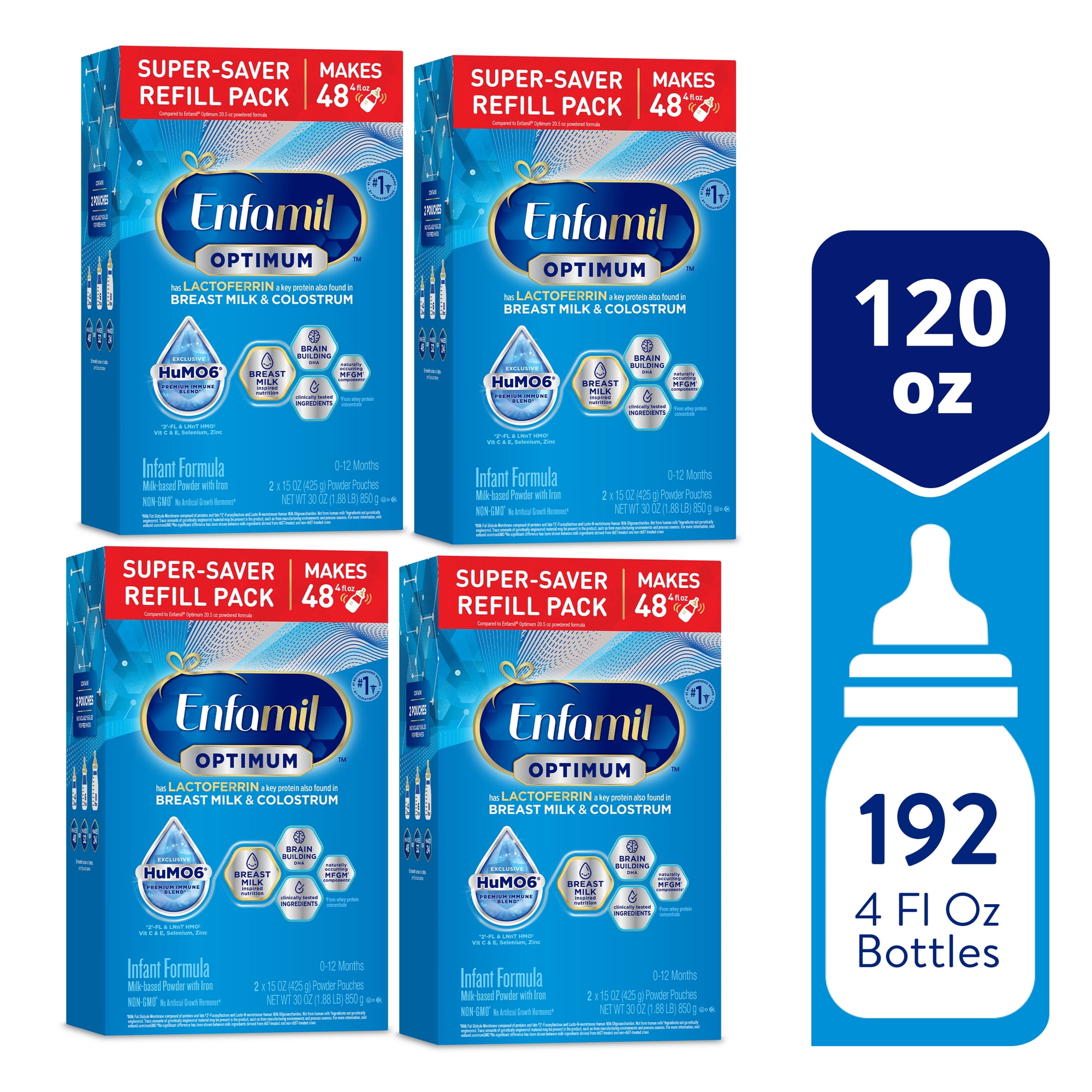 Enfamil Optimum (Enspire) Powder Baby Formula, Our Closest to Breast Milk, 30 oz Refill, 4 count