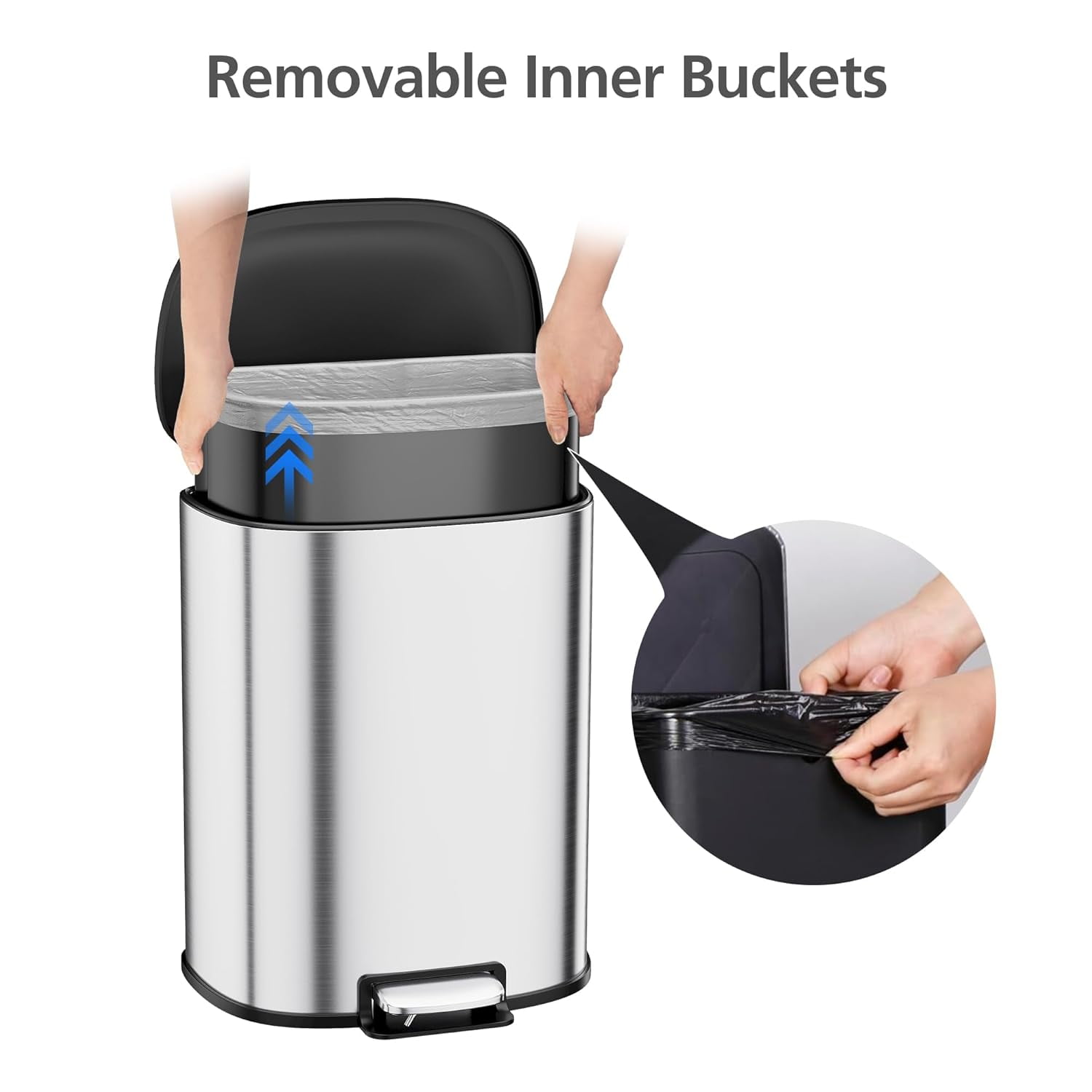 Garvee 13.2 Gallon Kitchen Trash Can with Lid,  D-Shape, Smudge Resistant, Stainless Steel, Silver