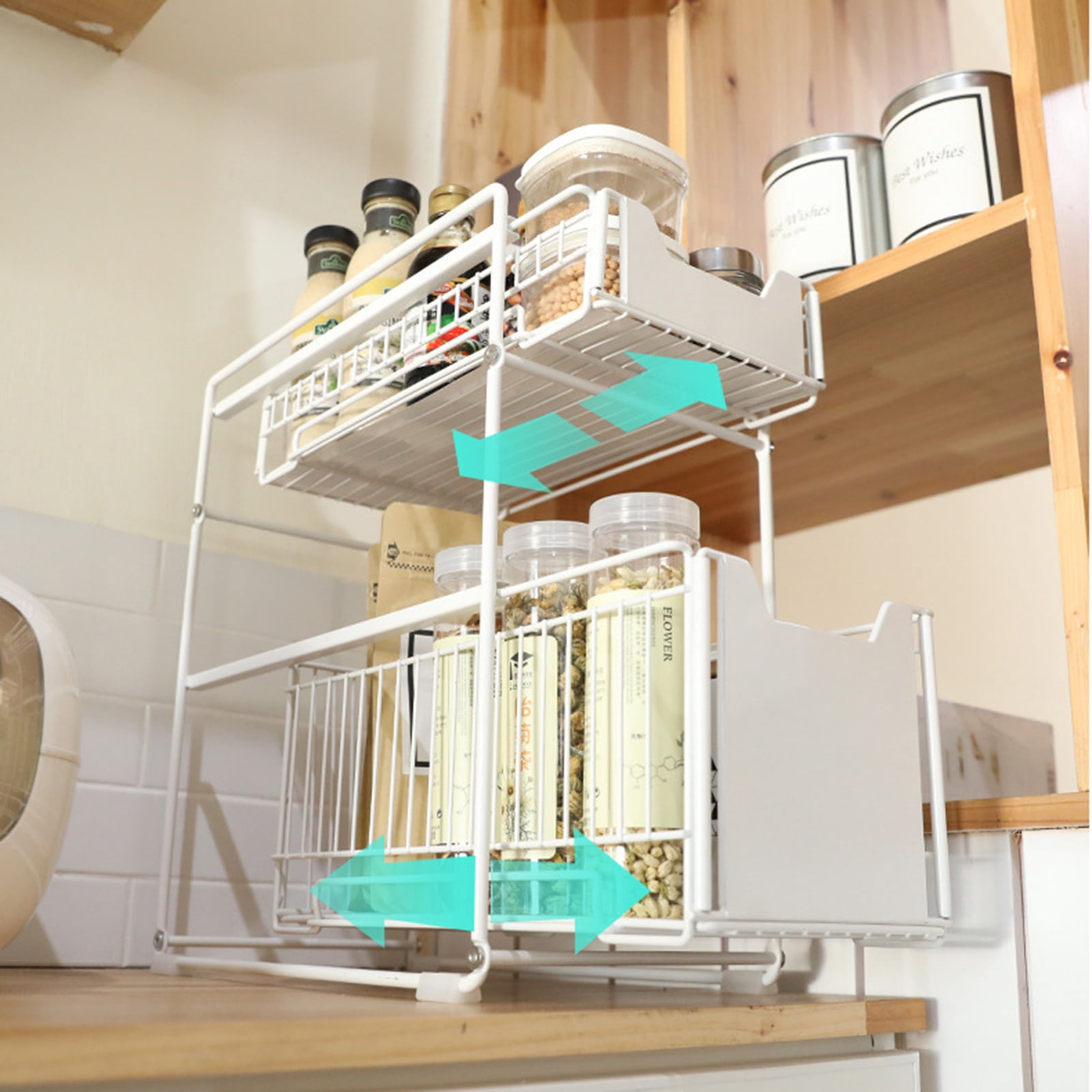 2 Tier Under Sink Organizer,Multi-Use Kitchen Bathroom Organizers and Storage with Sliding Drawer,Bathroom Cabinet Pull Out Shelves for Home Kitchen