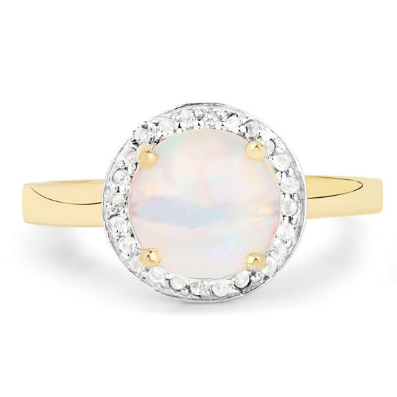 Genuine Ethiopian Opal Gold Rings for Women 14K Yellow Gold Plated Sterling Silver Halo Ring
