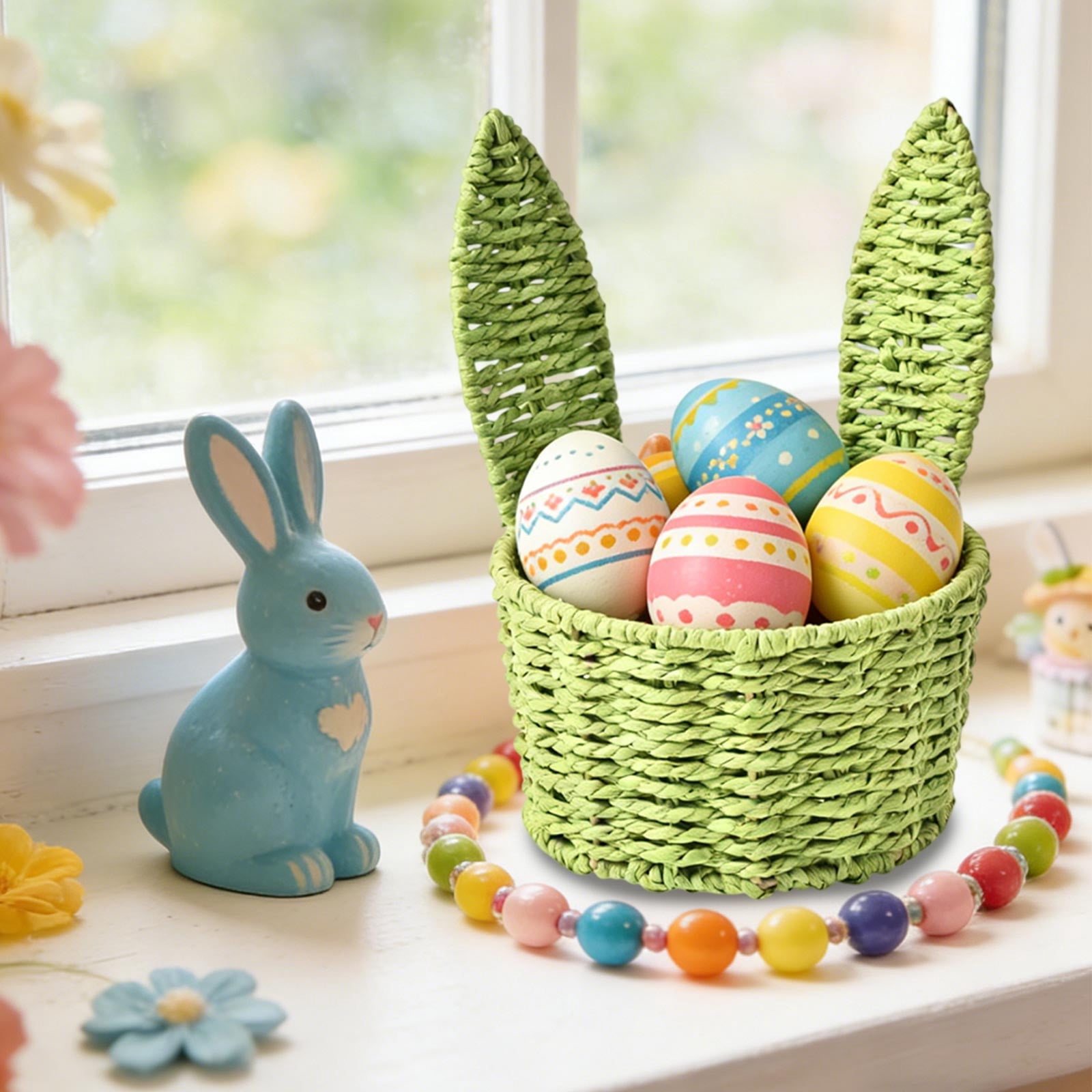 Lunxisen 1 Pcs Paper Cord Woven Rabbits Ear Flower Basket Florist Fresh Flower Arrangement Basket Gift Basket Easter Decorative Rabbits Ear Flower Basket