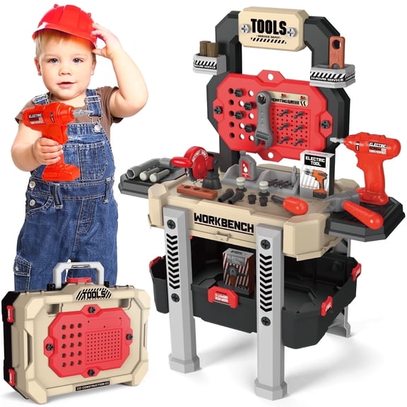 UQN Toddler Tool Set for 1 2 3 4 , 78pcs Kids Work Bench with Drill, 2 in 1 Toy Tool Bench, Christmas Birthday Gifts for Toddlers/Boys 3-6 Years Old