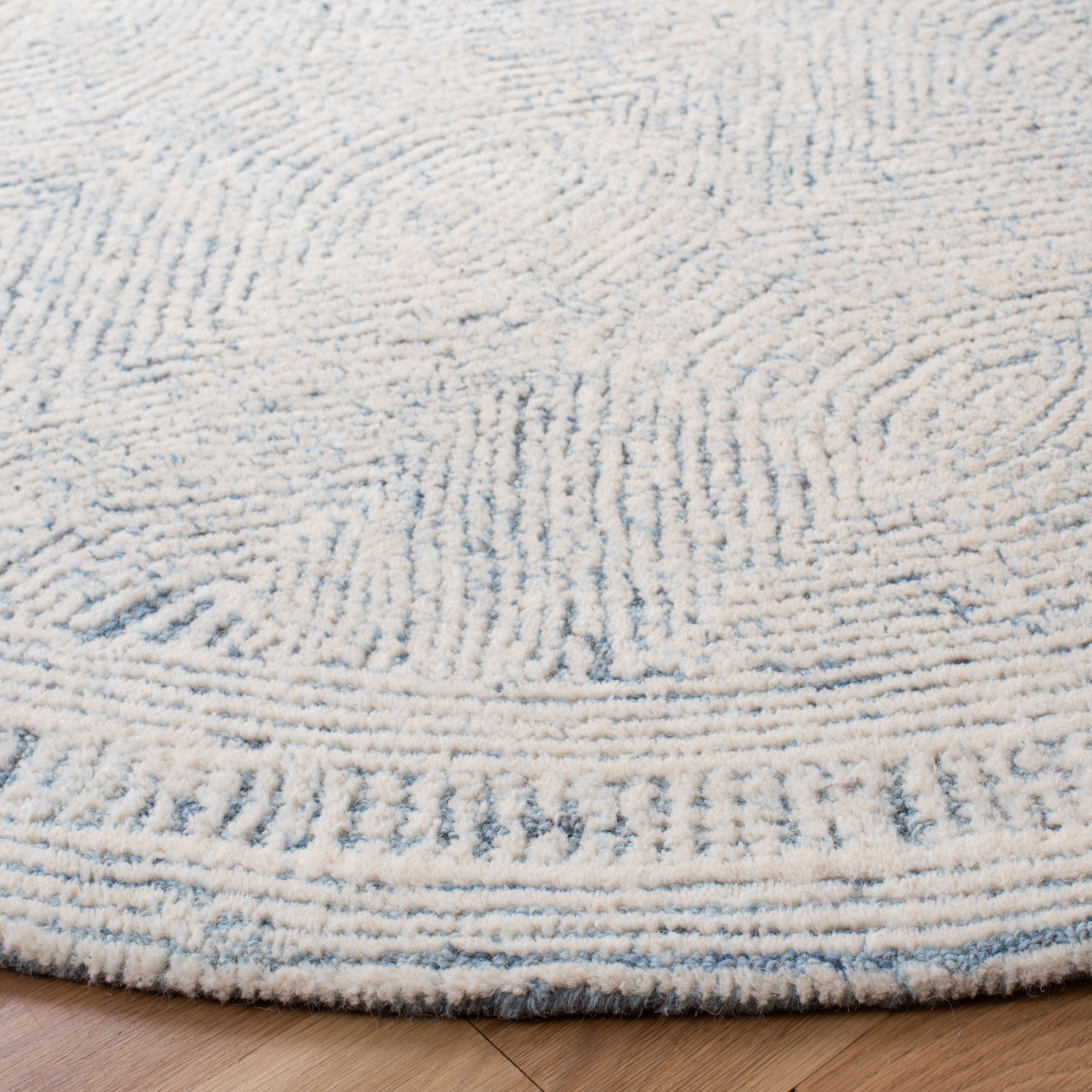 SAFAVIEH Abstract Caelestinus Ogee Wool Area Rug, Ivory/Blue, 6' x 6' Round