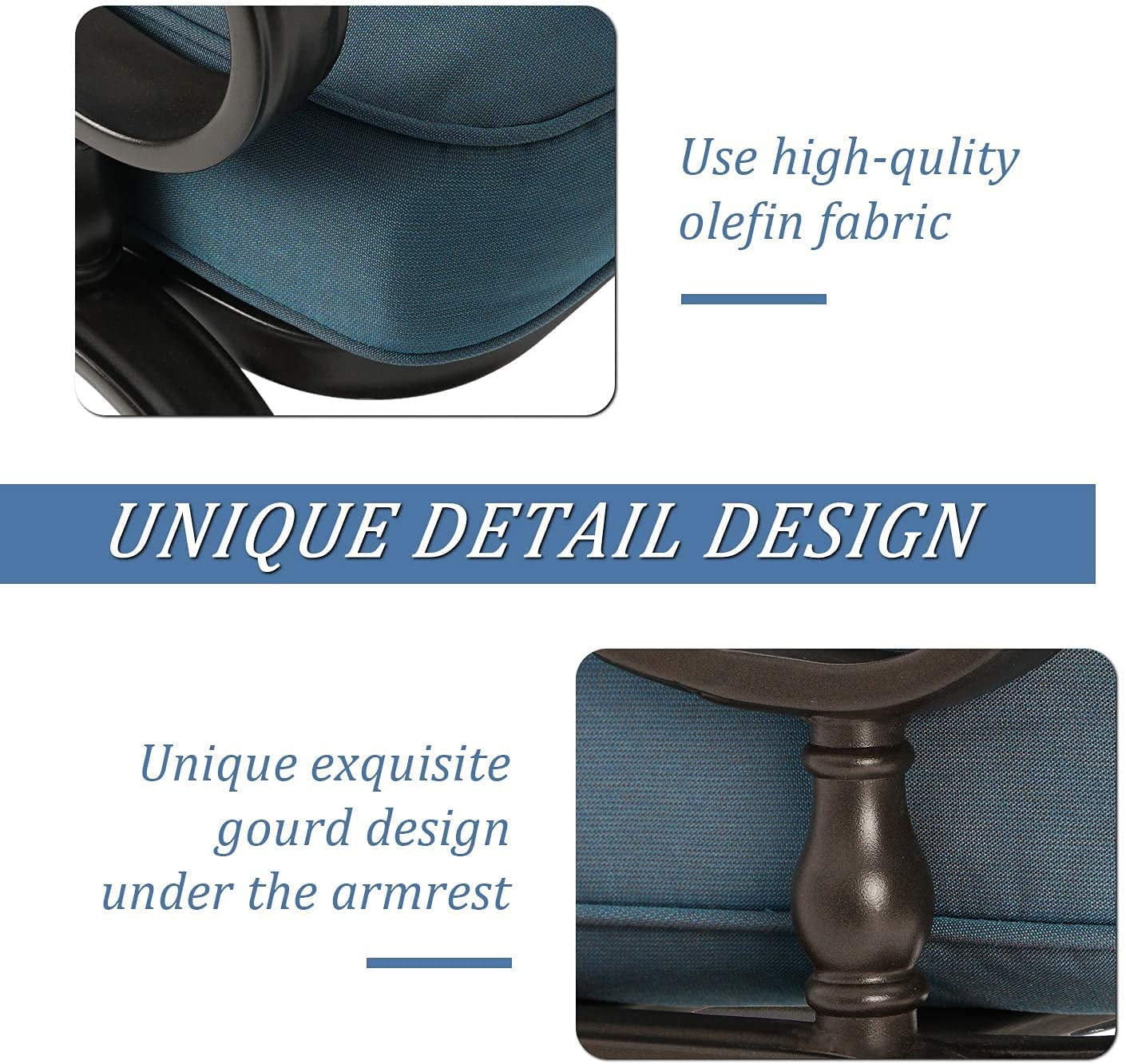 SUNCROWN 5-Piece Patio Furniture Conversation Sets with Wrought Iron Loveseat and Spring Chairs（Peacock Blue）