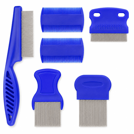 6 Pack Flea Comb Set for Dogs and Cats, Pet Lice and Grooming Combs with Stainless Steel Teeth, Blue