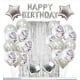 thumbnail image 1 of Juego de 16 pulgadas con letras de feliz cumpleaños en dorado y negro, conjunto de suministros para fiesta estilo cortina de seda con lentejuelas y globos negros, 1 of 6