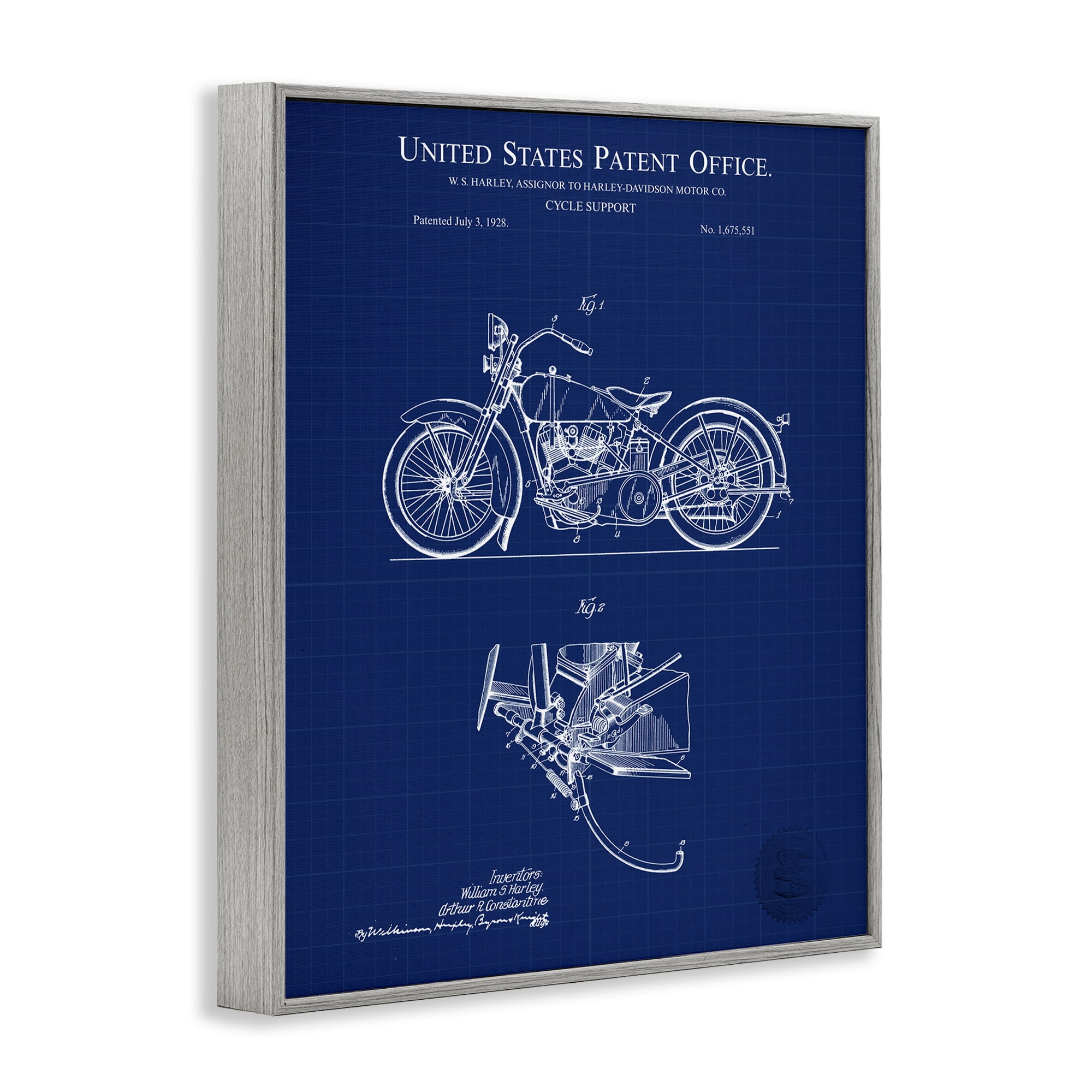 Stupell Industries Cycle Support Blueprint Transportation Painting Gray Framed Art Print Wall Art, 16 x 20
