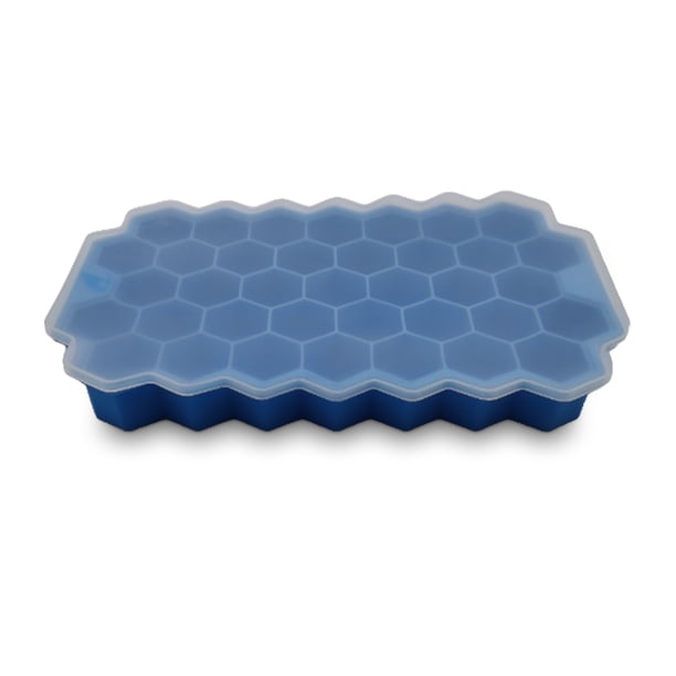 Cubo de hielo Molde suave silicona Molde de chocolate Bandeja Restaurante Hogar Frío Bebida DIY Accesorios para refrigerador Azul 37 Cavidades Irene Inevent HA012235-01
