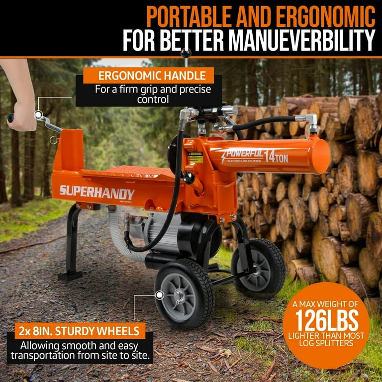  SuperHandy Log Splitter Portable Electric 14 Ton Rapid Auto  Return Hydraulic Ram System Bucher Gear Pump 2.5eHP 15Amp Motor Horizontal  Full Beam Steel Wedge Firewood Splitting Forestry Harvesting : Patio