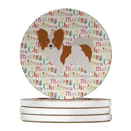 

Papillon Merry Christmas Large Sandstone Coasters Pack of 4 4 in x 4 in