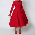 thumbnail image 3 of Efsteb Cocktail Dresses For Women Vintage 1950s Round Neck Long Sleeve A Line Formal Church Swing Maxi Dress (Red,M), 3 of 6