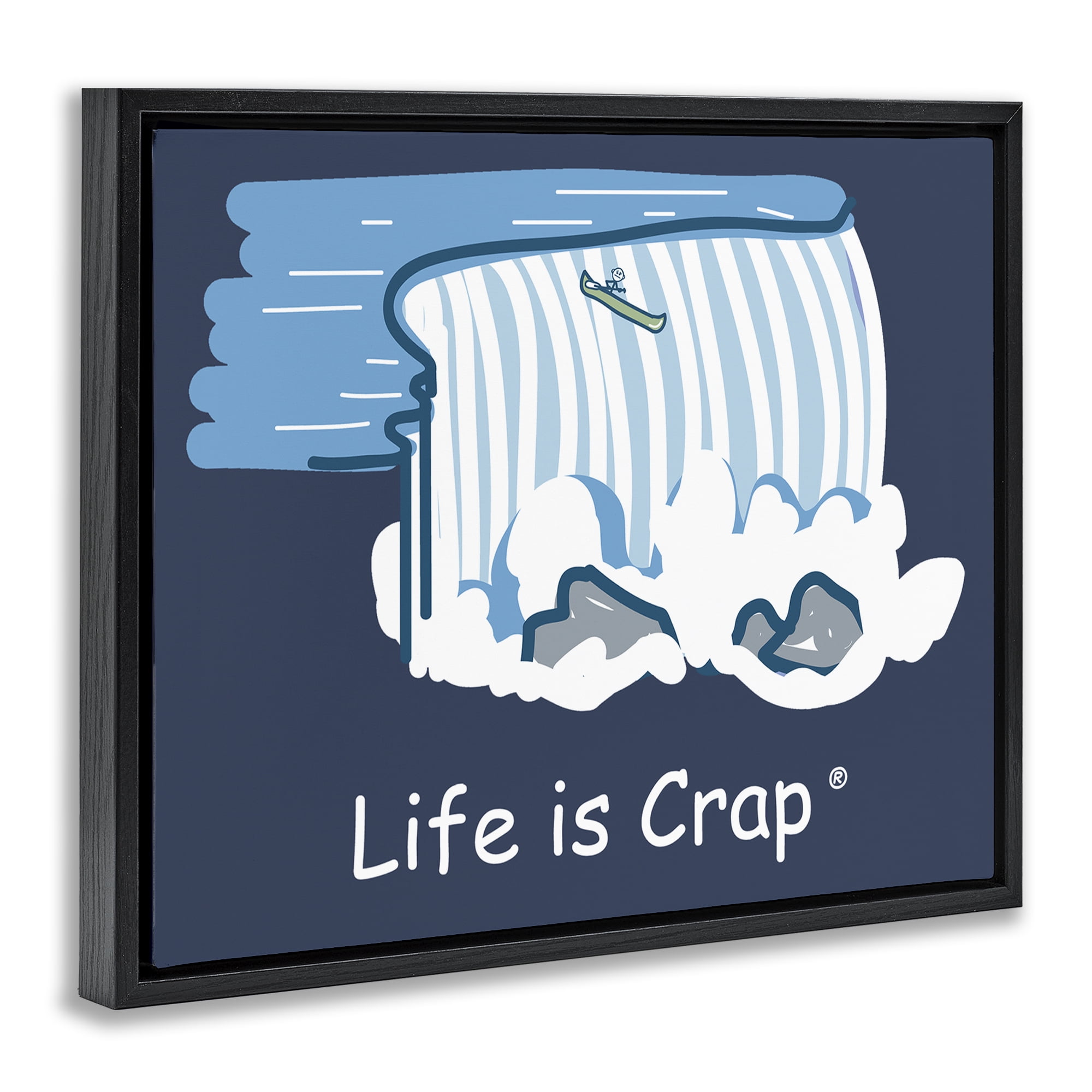 Stupell Industries Funny Canoe Falls Novelty & Humor Painting Black Floater Framed Canvas Art Print Wall Art, 21 x 17
