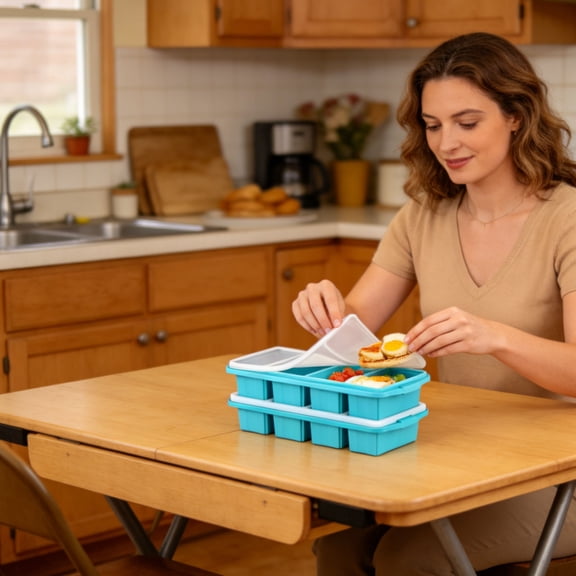 Lenkho Silicone Bento Lunch Box - 4-Compartment Divided Food Storage Containers with Lids - Stackable & Leak-Proof, BPA-Free - Perfect for Meal Prep, Fruits, Snacks and Fridge Organization