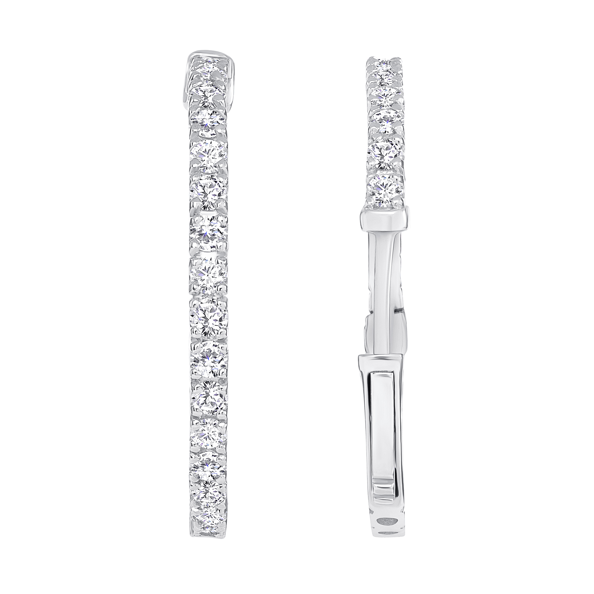 1 Carat Diamond Inside-Out Hoop Earrings for Women in 14k White Gold Elegantly Crafted with Secure Lock G-H by Beverly Hills Jewelers